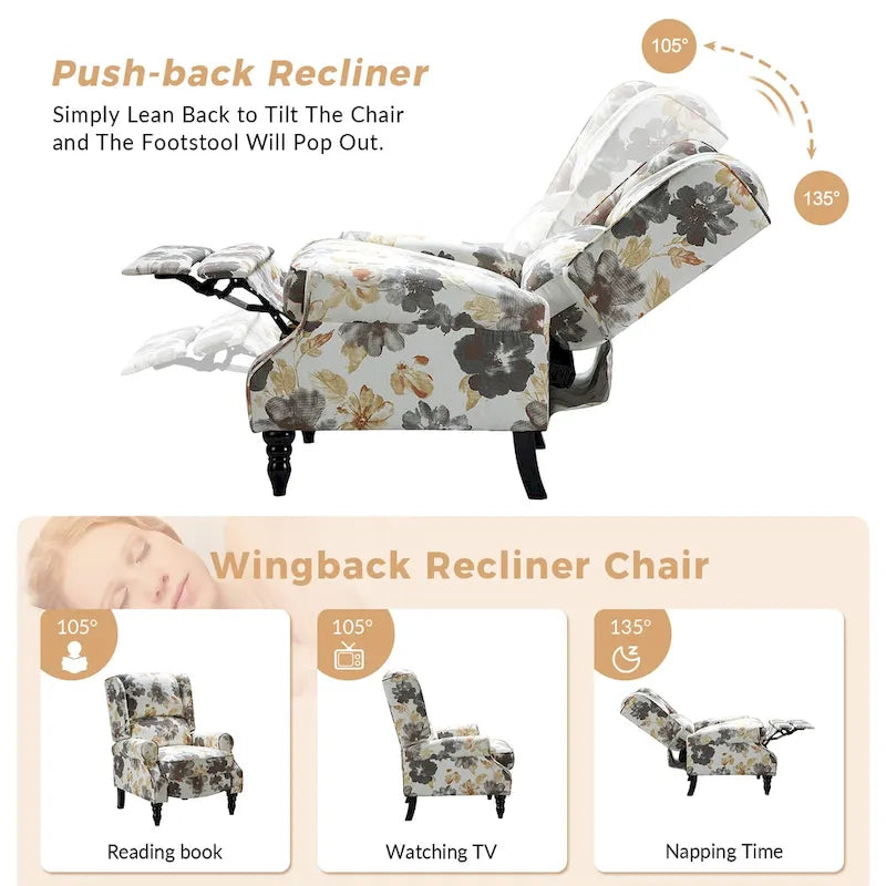 Olympus Upholstered Classic Manual Wingback Recliner with Solid Wood Legs Set of 2 by HULALA HOME