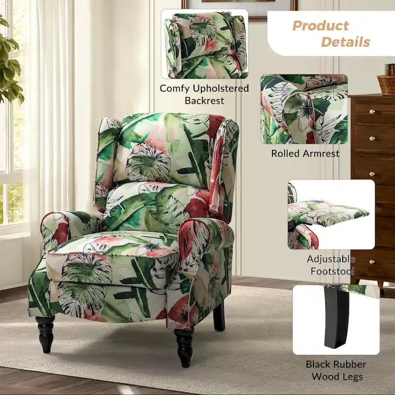 Olympus Upholstered Classic Manual Wingback Recliner with Solid Wood Legs Set of 2 by HULALA HOME