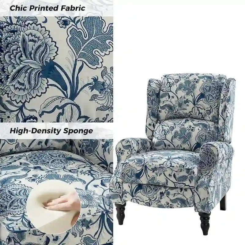 Olympus Upholstered Classic Manual Wingback Recliner with Solid Wood Legs Set of 2 by HULALA HOME