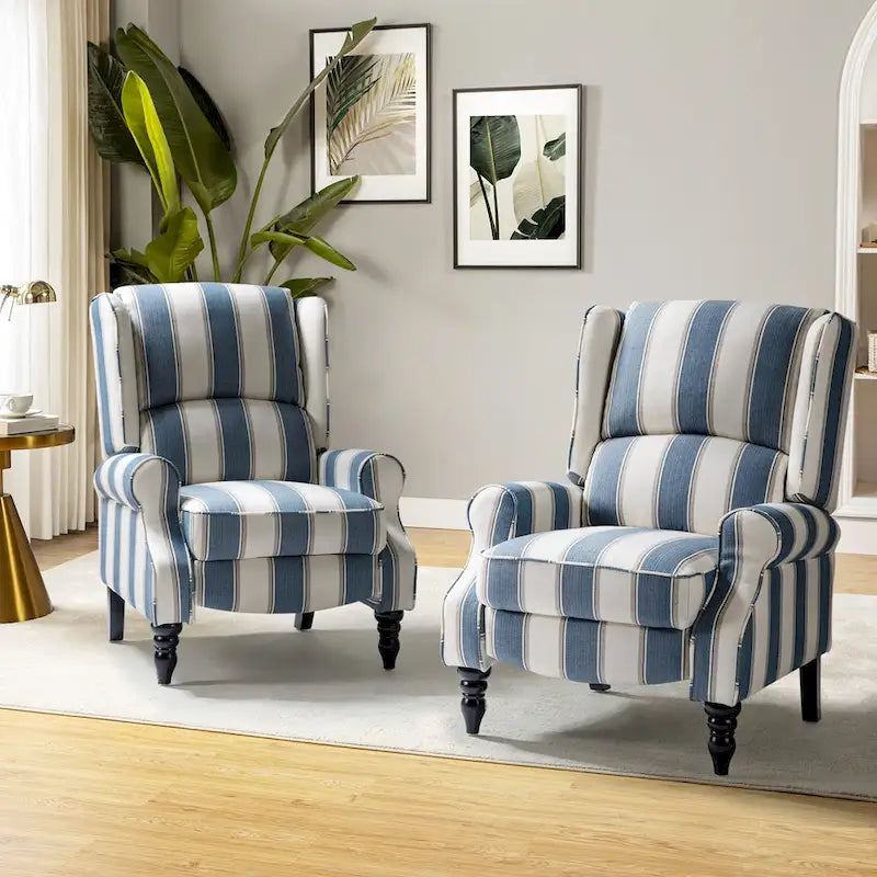 Olympus Upholstered Classic Manual Wingback Recliner with Solid Wood Legs Set of 2 by HULALA HOME