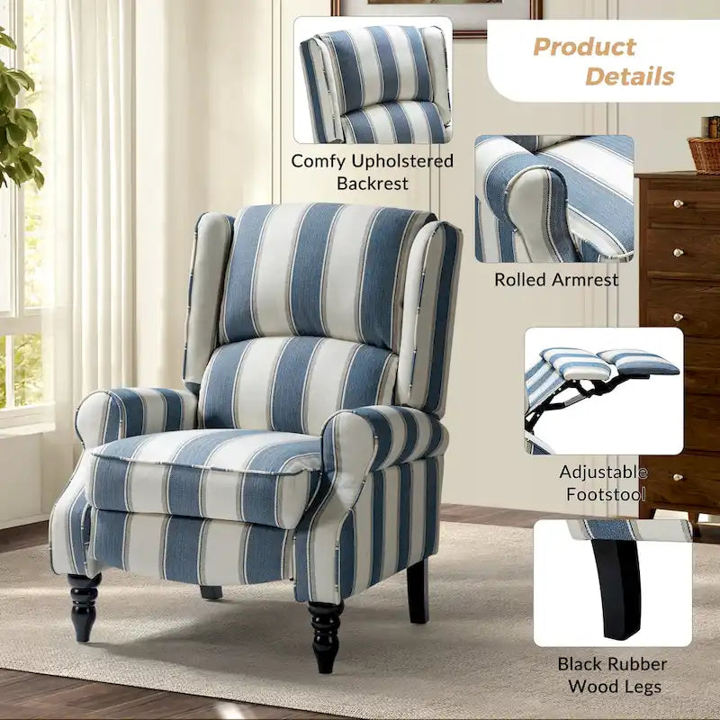 Olympus Upholstered Classic Manual Wingback Recliner with Solid Wood Legs Set of 2 by HULALA HOME