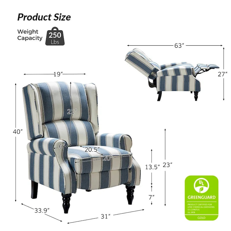 Olympus Upholstered Classic Manual Wingback Recliner with Solid Wood Legs Set of 2 by HULALA HOME
