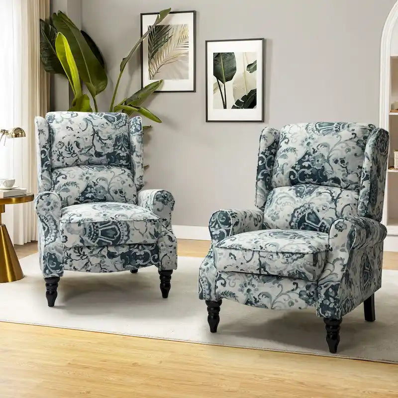 Olympus Upholstered Classic Manual Wingback Recliner with Solid Wood Legs Set of 2 by HULALA HOME