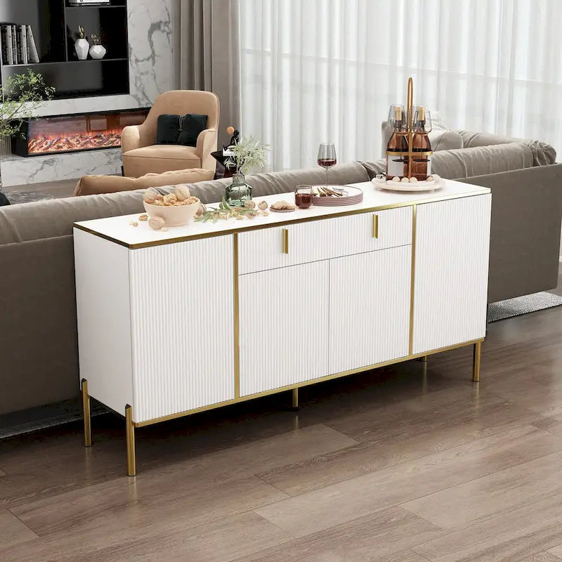 Timechee 4 Doors Kitchen Sideboard 2 Top Drawers Accent Storage Cabinet