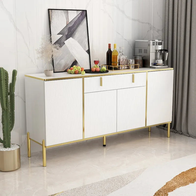 Timechee 4 Doors Kitchen Sideboard 2 Top Drawers Accent Storage Cabinet