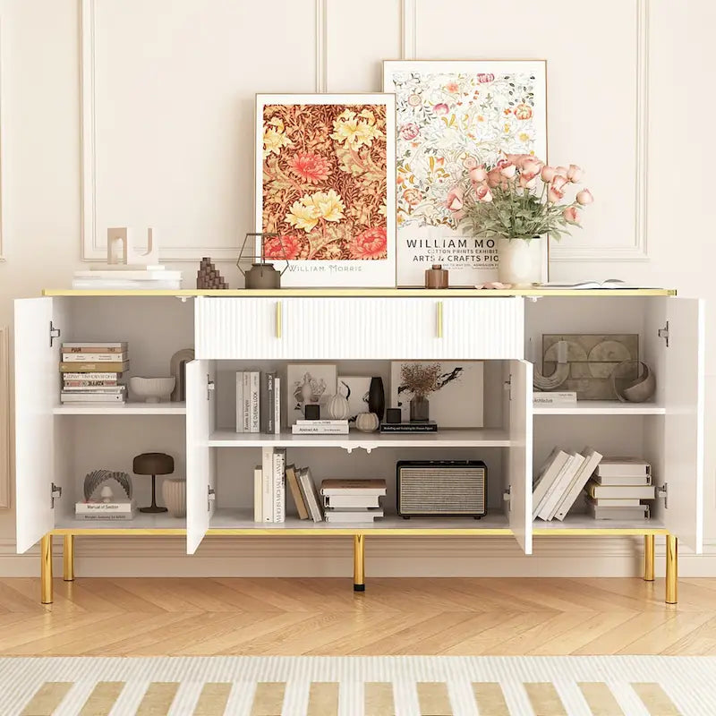 Timechee 4 Doors Kitchen Sideboard 2 Top Drawers Accent Storage Cabinet