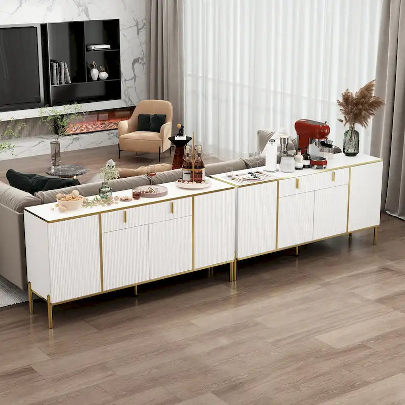 Timechee 4 Doors Kitchen Sideboard 2 Top Drawers Accent Storage Cabinet