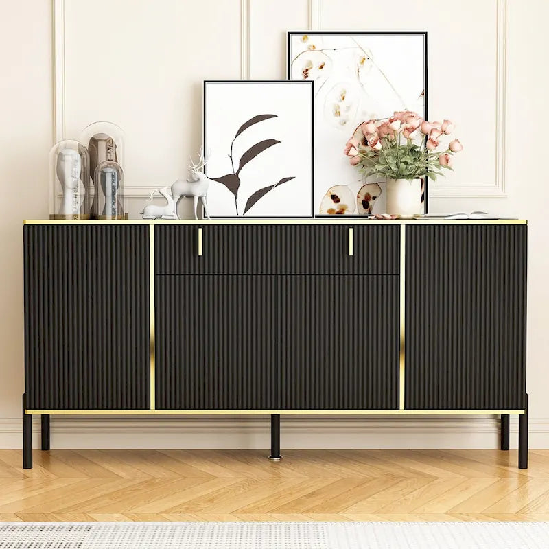 Timechee 4 Doors Kitchen Sideboard 2 Top Drawers Accent Storage Cabinet