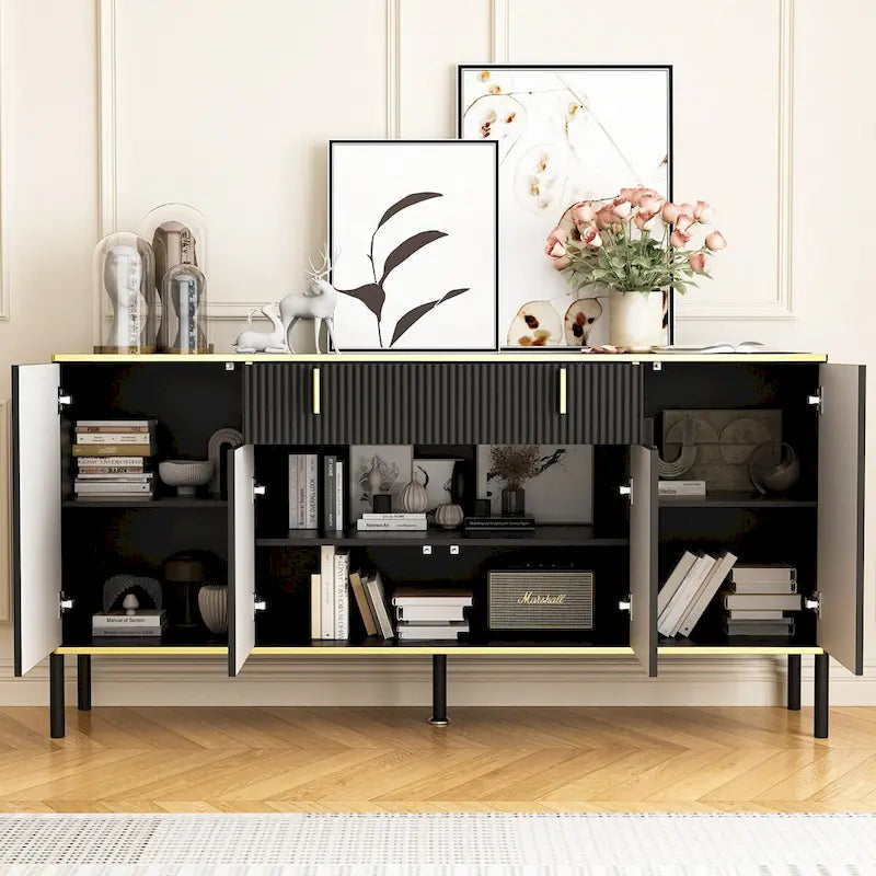 Timechee 4 Doors Kitchen Sideboard 2 Top Drawers Accent Storage Cabinet