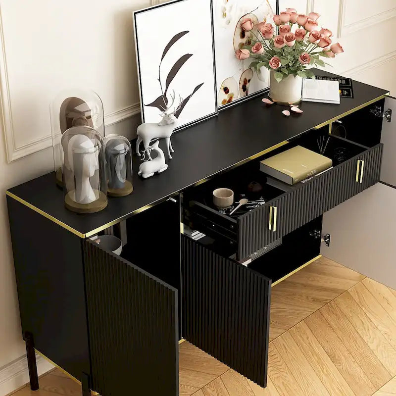 Timechee 4 Doors Kitchen Sideboard 2 Top Drawers Accent Storage Cabinet