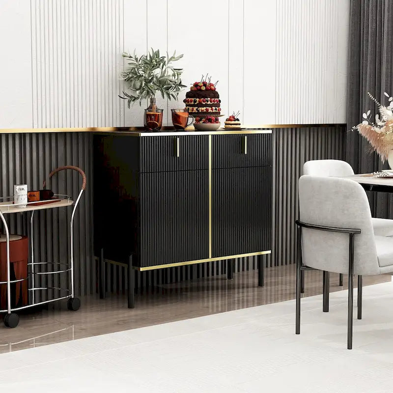 Timechee 4 Doors Kitchen Sideboard 2 Top Drawers Accent Storage Cabinet