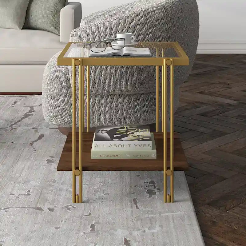 Inez Modern Metal and Glass Side Table