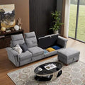 109  Modern 4 Seaters Towelling Sectional Sofa with Hidden Coffee Table Adjustable Headrest and Large Storage Space