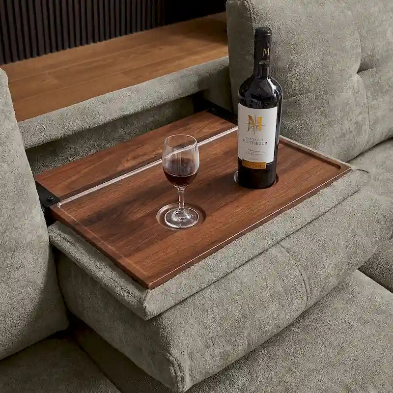 109  Modern 4 Seaters Towelling Sectional Sofa with Hidden Coffee Table Adjustable Headrest and Large Storage Space