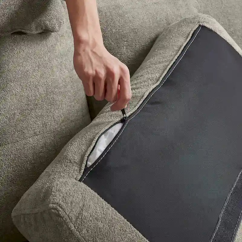 109  Modern 4 Seaters Towelling Sectional Sofa with Hidden Coffee Table Adjustable Headrest and Large Storage Space