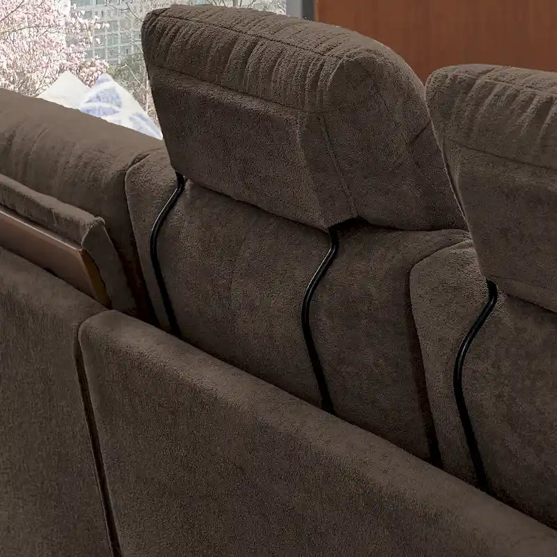 109  Modern 4 Seaters Towelling Sectional Sofa with Hidden Coffee Table Adjustable Headrest and Large Storage Space