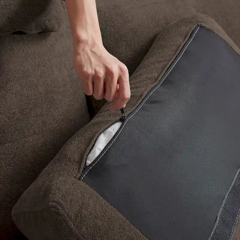 109  Modern 4 Seaters Towelling Sectional Sofa with Hidden Coffee Table Adjustable Headrest and Large Storage Space