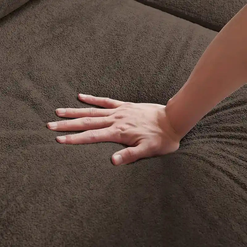 109  Modern 4 Seaters Towelling Sectional Sofa with Hidden Coffee Table Adjustable Headrest and Large Storage Space