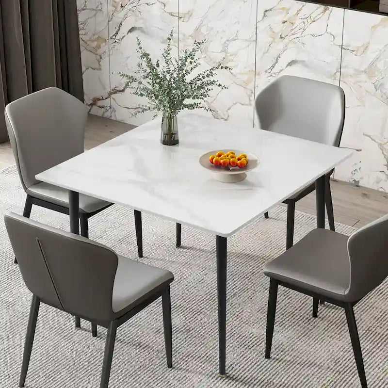 Modern Sintered Stone Marble Effect Table Top Kitchen Dining Table Square 4-Seat