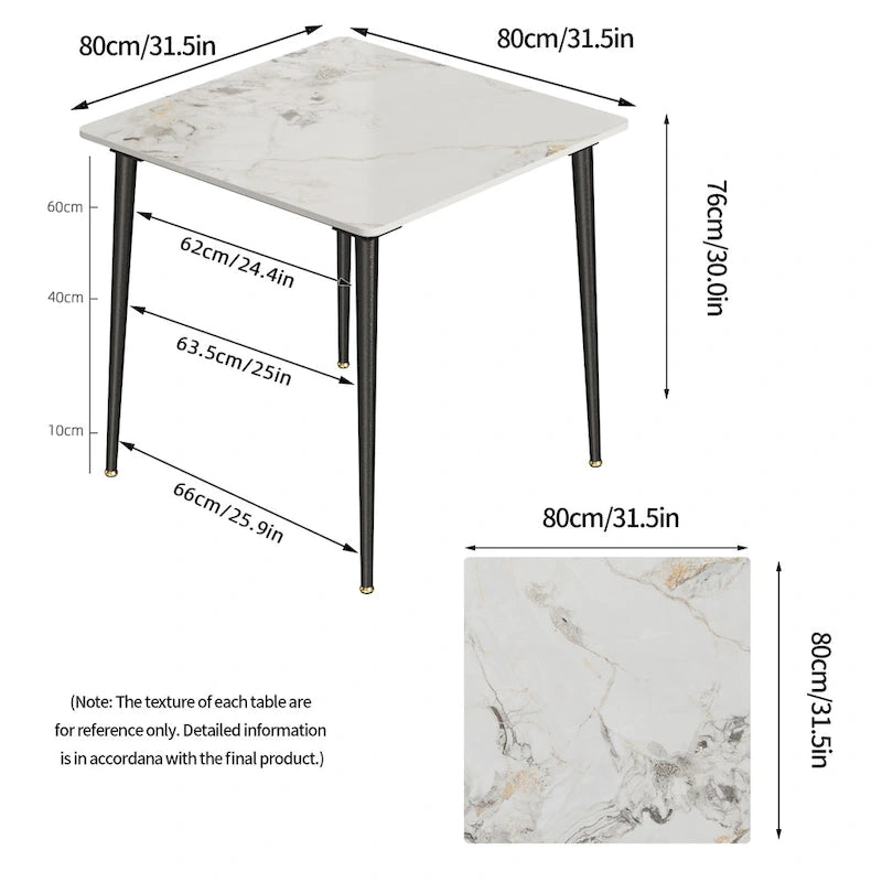 Modern Sintered Stone Marble Effect Table Top Kitchen Dining Table Square 4-Seat