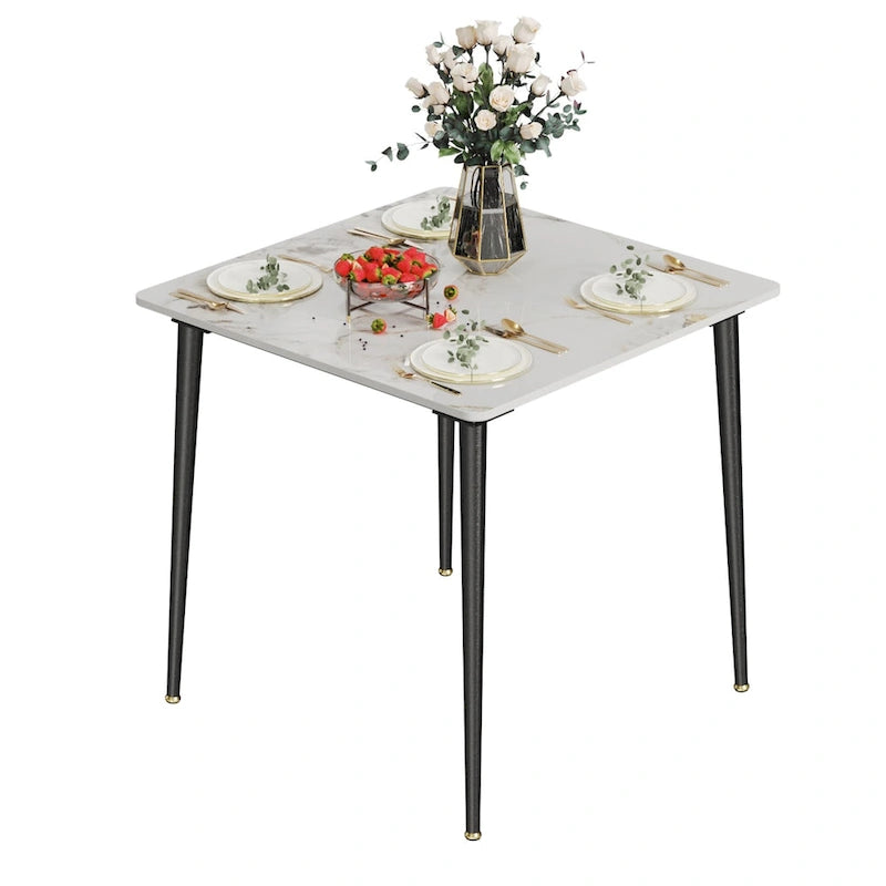 Modern Sintered Stone Marble Effect Table Top Kitchen Dining Table Square 4-Seat