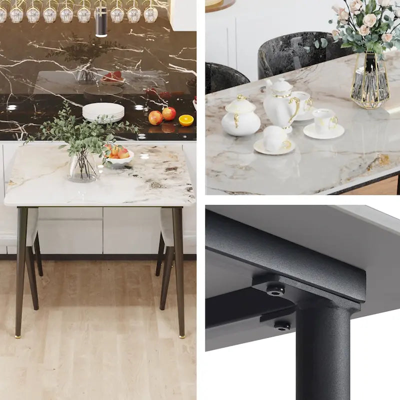 Modern Sintered Stone Marble Effect Table Top Kitchen Dining Table Square 4-Seat