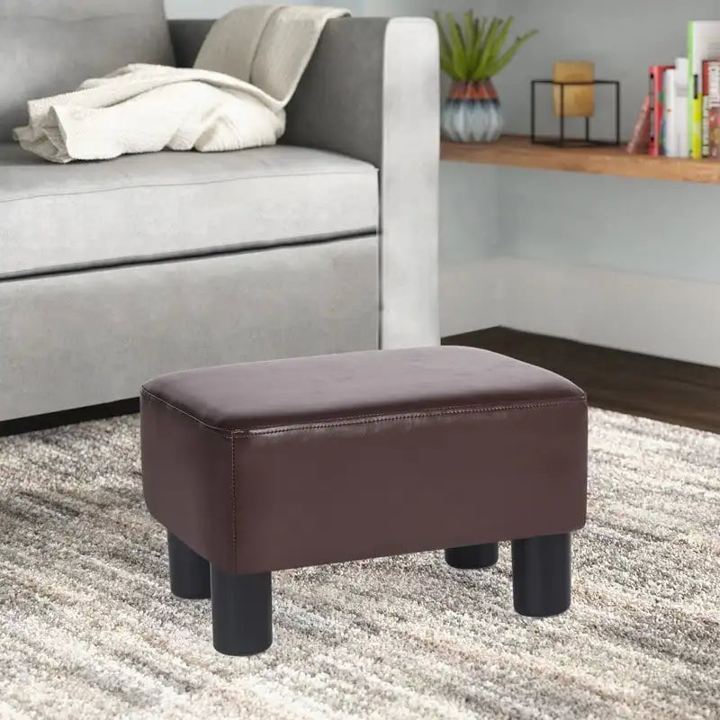 Adeco Small Rectangle Footstool PU Leather Ottoman Footrest Modern