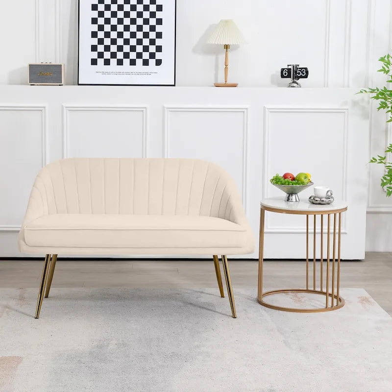 Tufted Contemporary Loveseat Sofa Chair With Gold Metal Legs Two-Seat Sofa for Living Room Bedroom