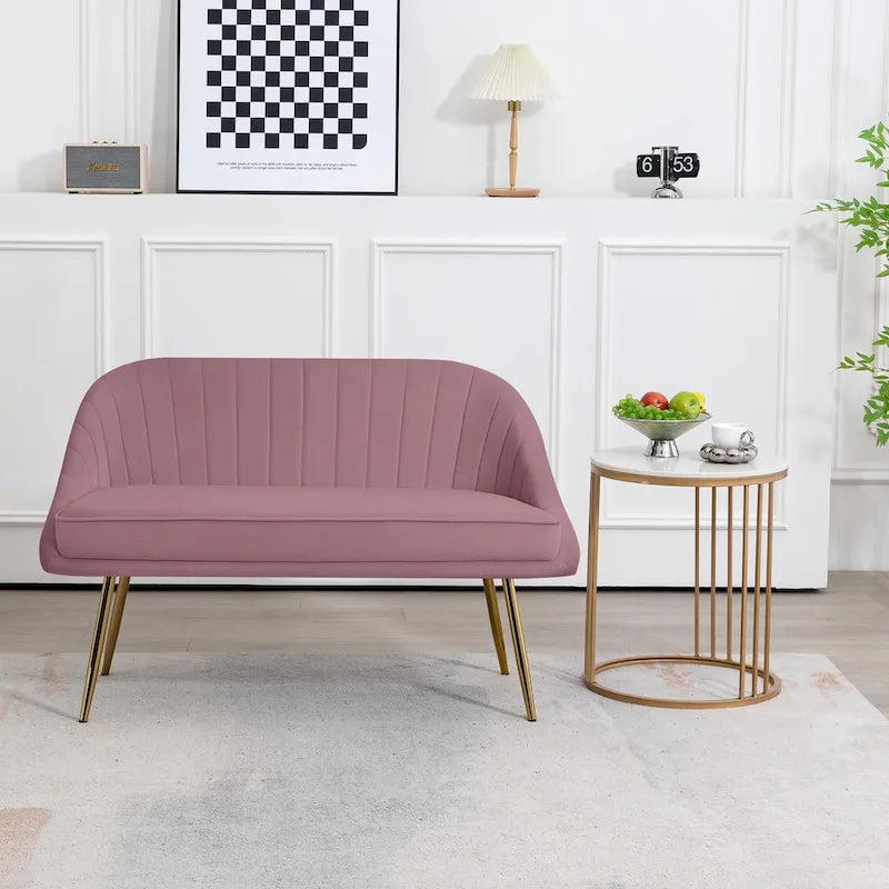 Tufted Contemporary Loveseat Sofa Chair With Gold Metal Legs Two-Seat Sofa for Living Room Bedroom