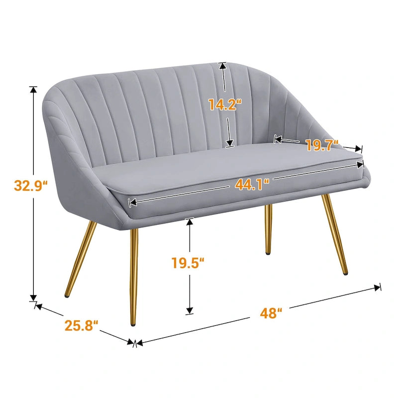 Tufted Contemporary Loveseat Sofa Chair With Gold Metal Legs Two-Seat Sofa for Living Room Bedroom