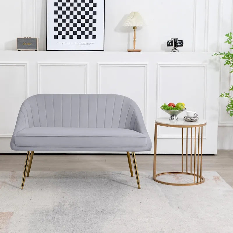 Tufted Contemporary Loveseat Sofa Chair With Gold Metal Legs Two-Seat Sofa for Living Room Bedroom