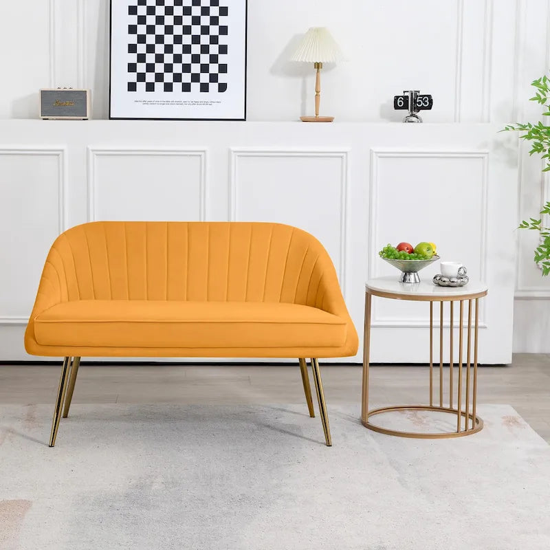 Tufted Contemporary Loveseat Sofa Chair With Gold Metal Legs Two-Seat Sofa for Living Room Bedroom