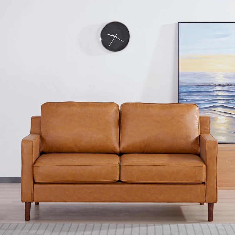 Sedona Modern Loveseat Sofa, Faux Linen / Vegan Leather Couch - N/A