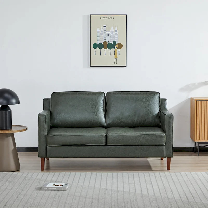 Sedona Modern Loveseat Sofa, Faux Linen / Vegan Leather Couch - N/A