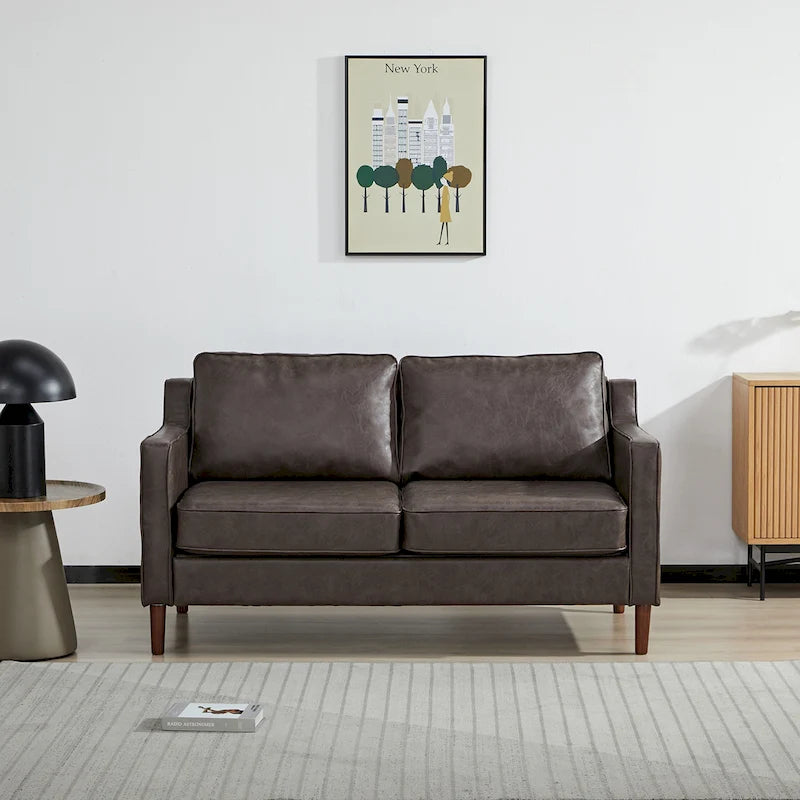 Sedona Modern Loveseat Sofa, Faux Linen / Vegan Leather Couch - N/A