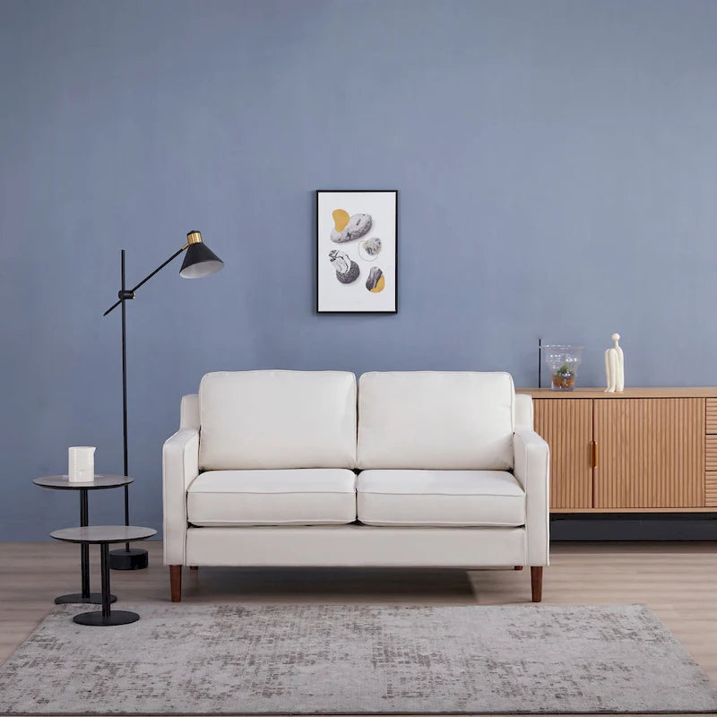 Sedona Modern Loveseat Sofa, Faux Linen / Vegan Leather Couch - N/A