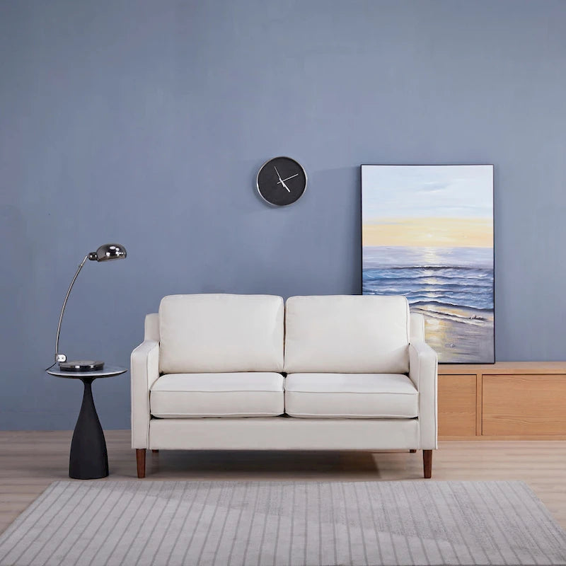 Sedona Modern Loveseat Sofa, Faux Linen / Vegan Leather Couch - N/A