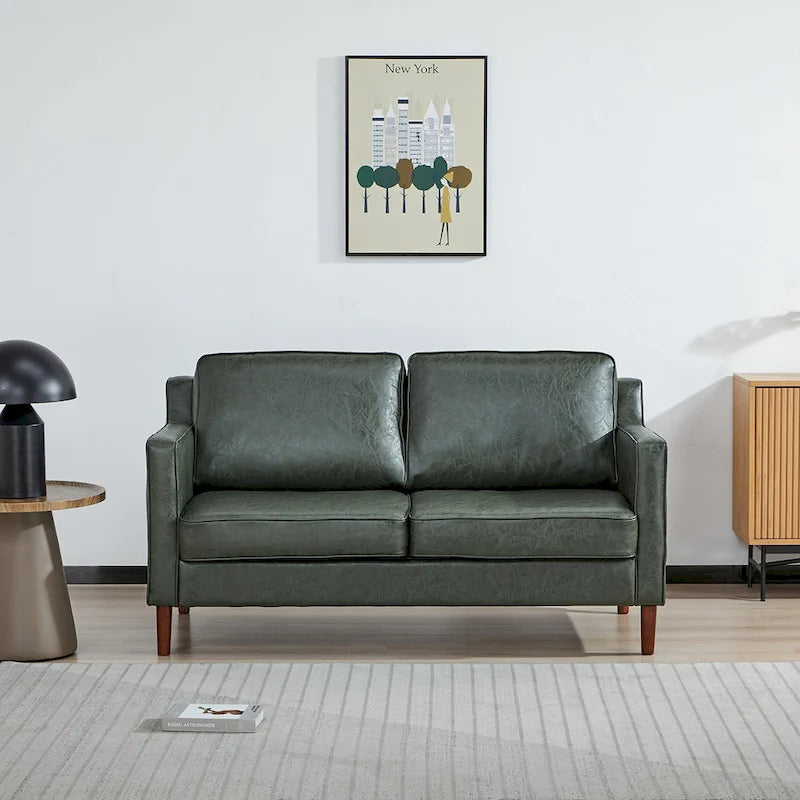 Sedona Modern Loveseat Sofa, Faux Linen / Vegan Leather Couch - N/A