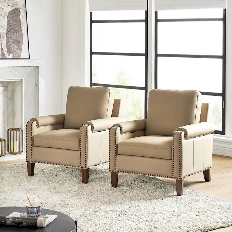 Kunz Transitional Genuine Leather Armchair with Removable Cushion and Nailhead Trims Set of 2 by HULALA HOME