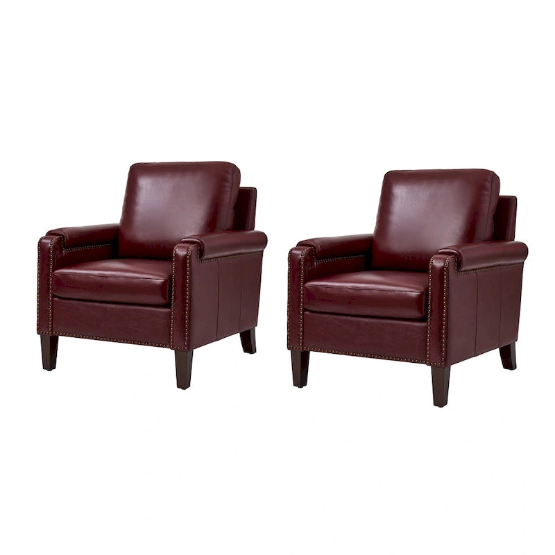 Kunz Transitional Genuine Leather Armchair with Removable Cushion and Nailhead Trims Set of 2 by HULALA HOME