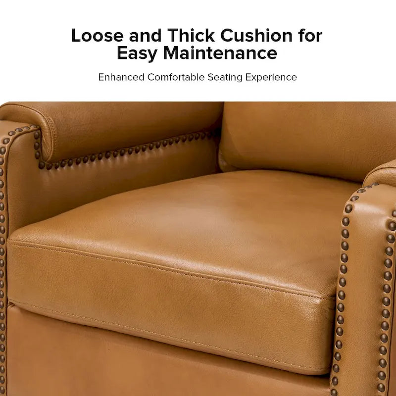 Kunz Transitional Genuine Leather Armchair with Removable Cushion and Nailhead Trims Set of 2 by HULALA HOME
