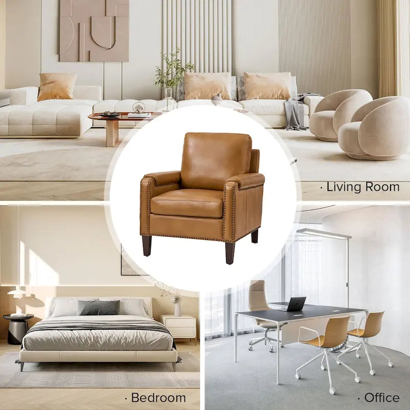 Kunz Transitional Genuine Leather Armchair with Removable Cushion and Nailhead Trims Set of 2 by HULALA HOME