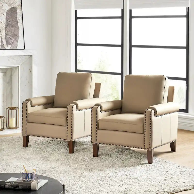 Kunz Transitional Genuine Leather Armchair with Removable Cushion and Nailhead Trims Set of 2 by HULALA HOME