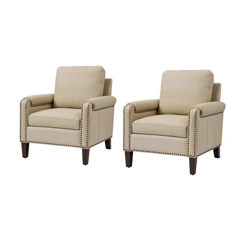 Kunz Transitional Genuine Leather Armchair with Removable Cushion and Nailhead Trims Set of 2 by HULALA HOME