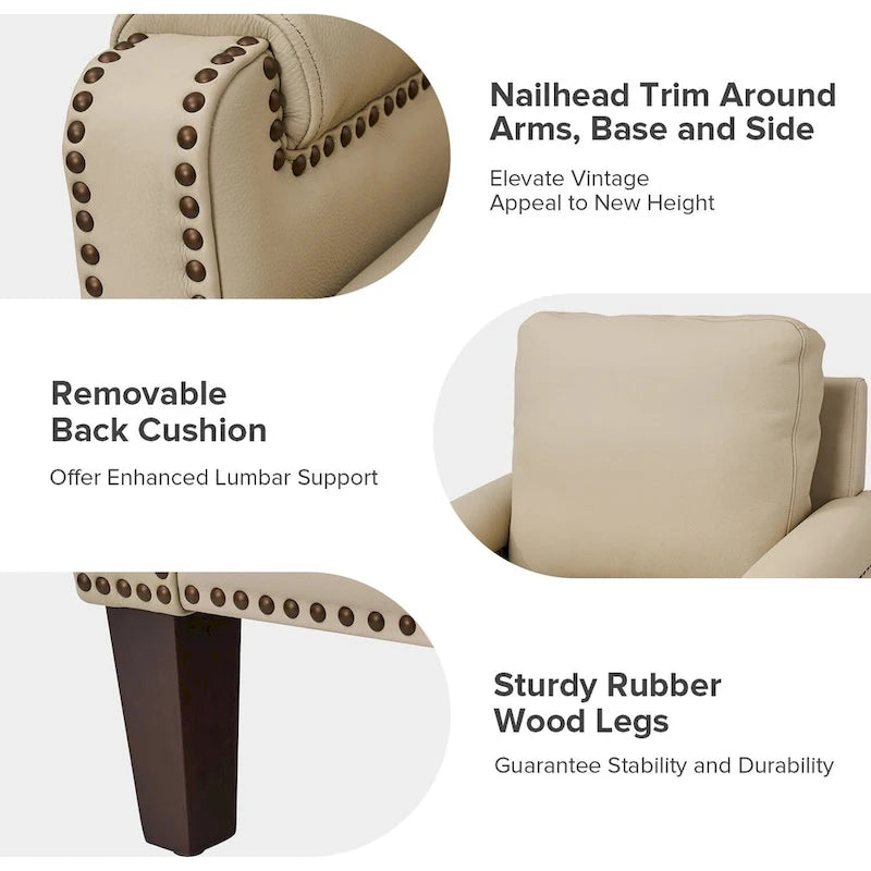 Kunz Transitional Genuine Leather Armchair with Removable Cushion and Nailhead Trims Set of 2 by HULALA HOME