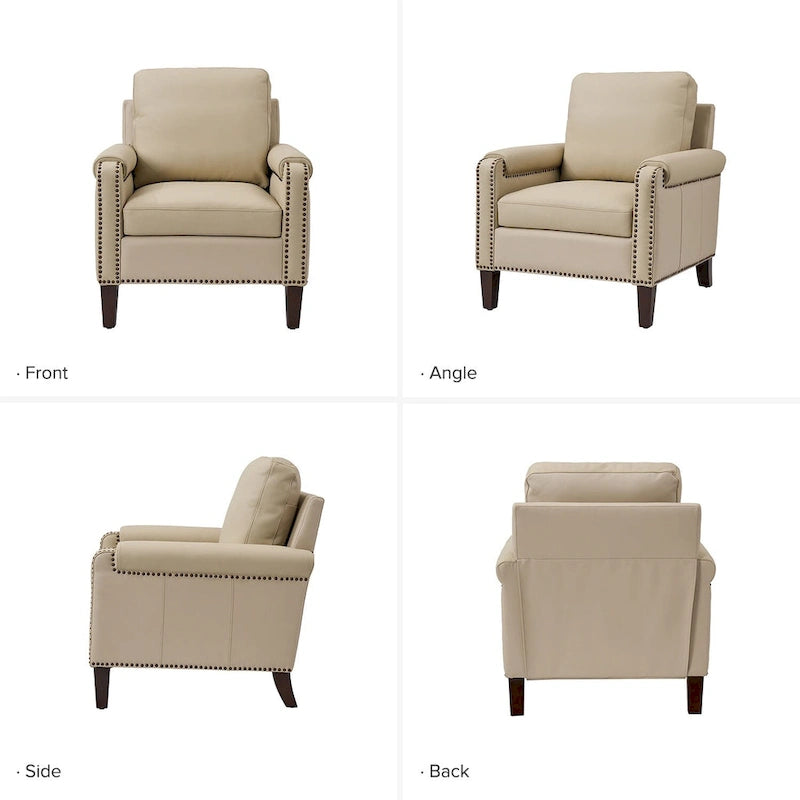 Kunz Transitional Genuine Leather Armchair with Removable Cushion and Nailhead Trims Set of 2 by HULALA HOME