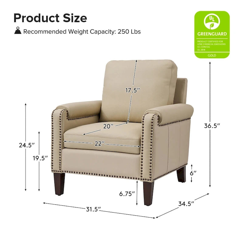 Kunz Transitional Genuine Leather Armchair with Removable Cushion and Nailhead Trims Set of 2 by HULALA HOME