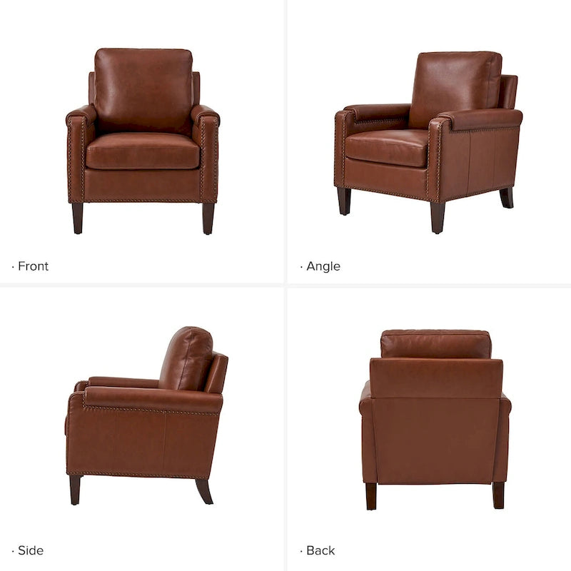 Kunz Transitional Genuine Leather Armchair with Removable Cushion and Nailhead Trims Set of 2 by HULALA HOME