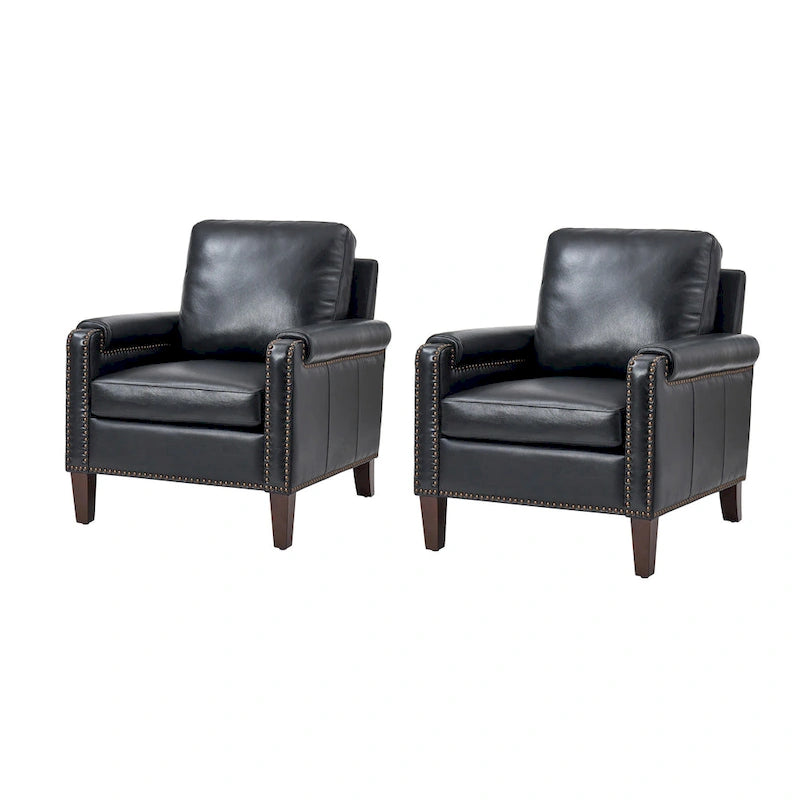 Kunz Transitional Genuine Leather Armchair with Removable Cushion and Nailhead Trims Set of 2 by HULALA HOME