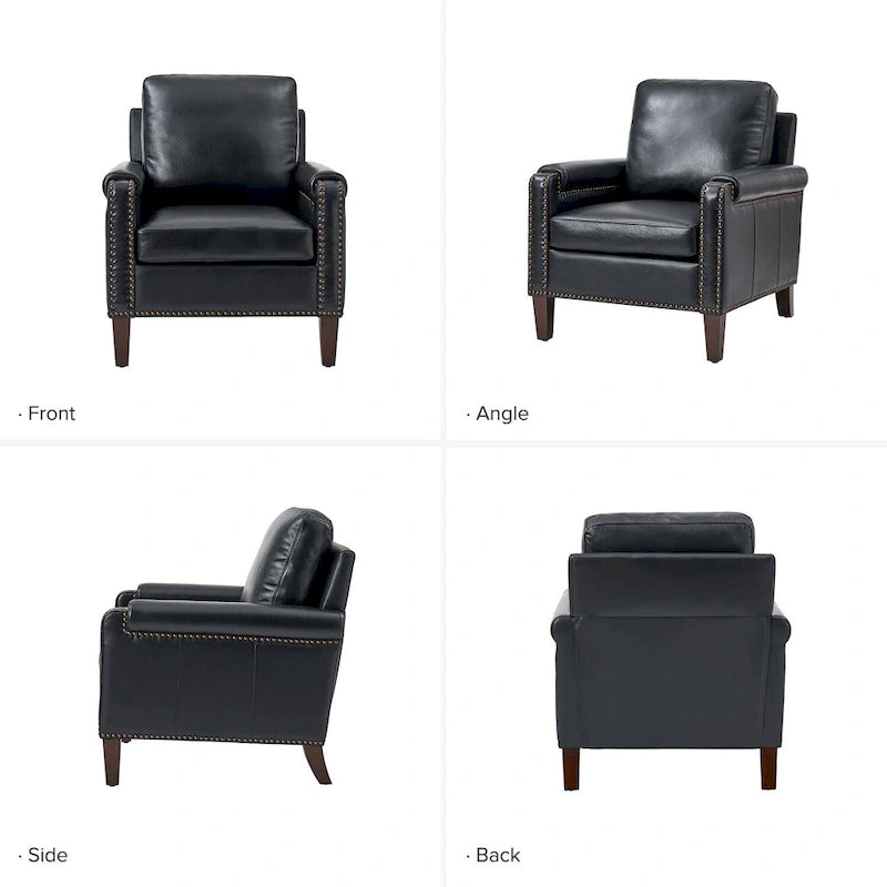 Kunz Transitional Genuine Leather Armchair with Removable Cushion and Nailhead Trims Set of 2 by HULALA HOME